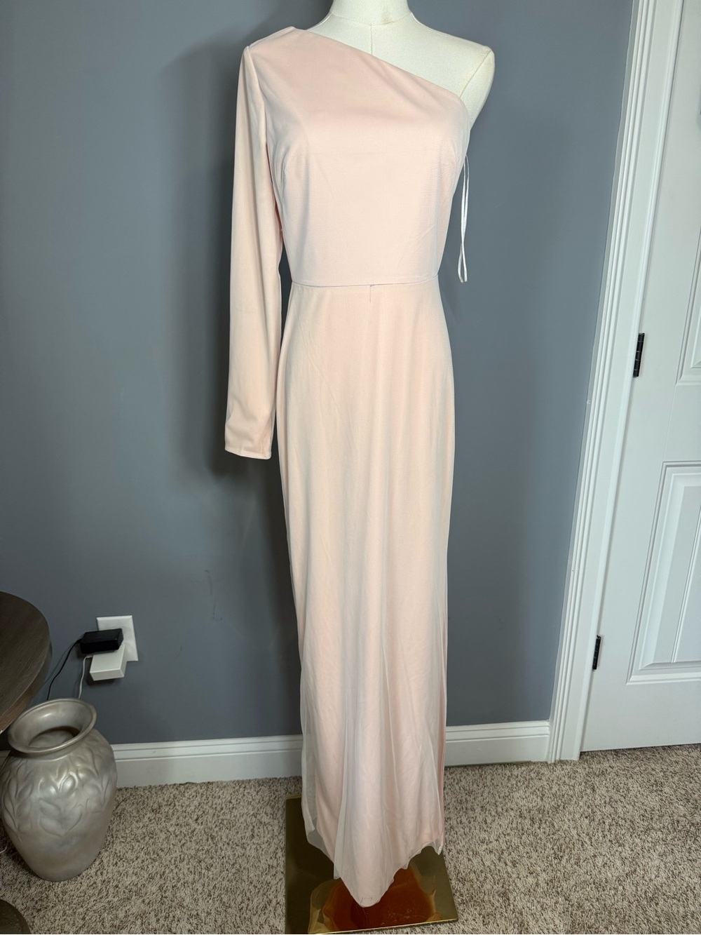 NWT Theia One-Shoulder Pale Blush Evening Gown - 4